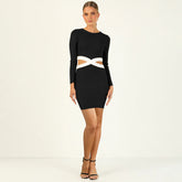 Ribbed Long Sleeve Cutouts Mini Dress